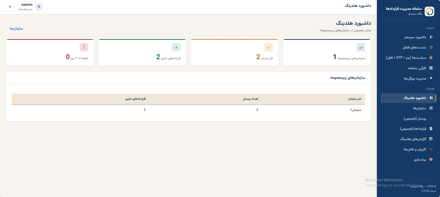 داشبورد هلدینگ