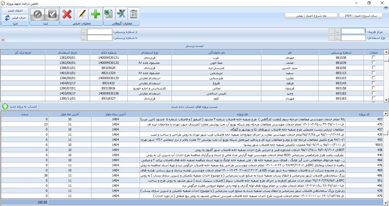 درصد سهم پروژه