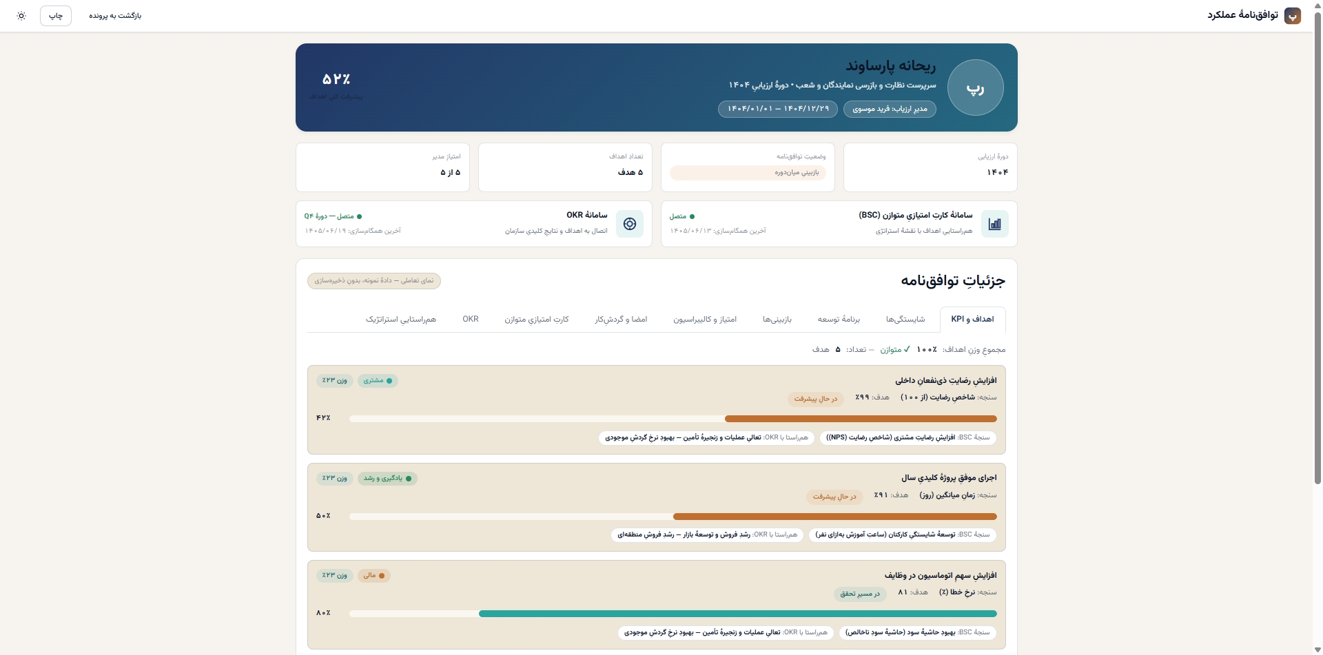 توافقنامه  Performance Agreement