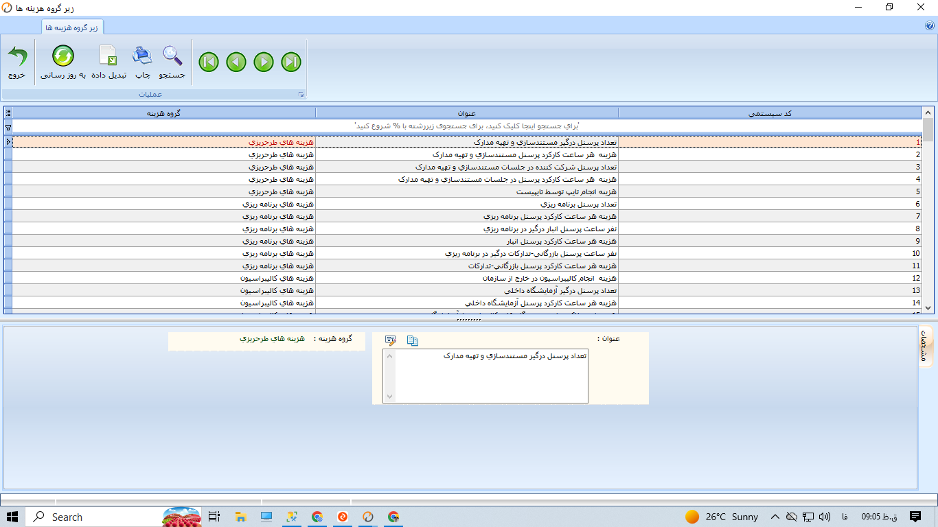 زیر گروه هزینه ها